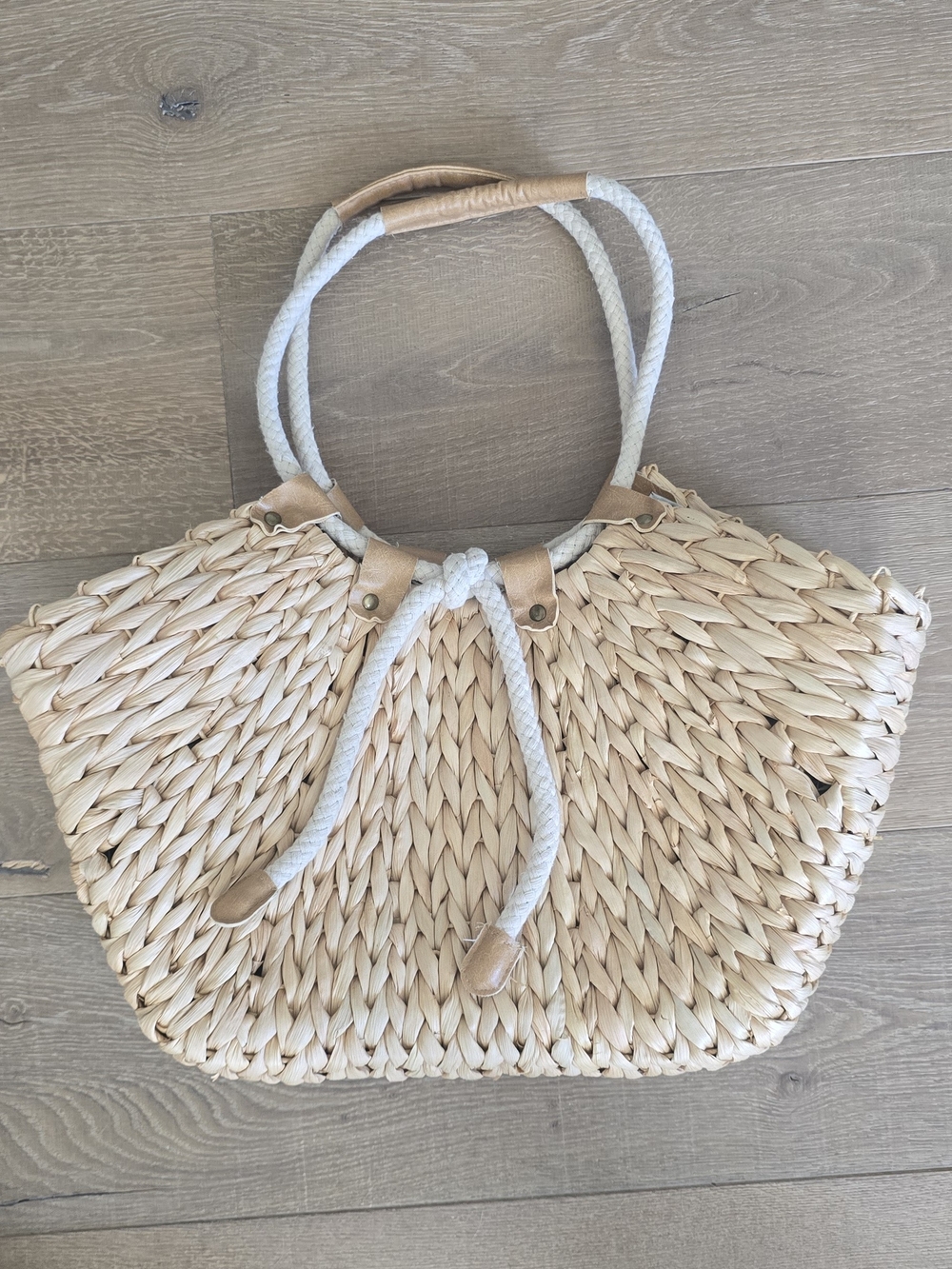 NWOT Woven Straw Tote Bag with Rope Handles - Beige